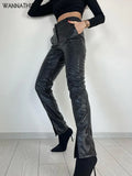 Faux Pu Leather Pants Women Split Serpentine High Waist Autumn E-Girl Korean Fashion Techwear Urban Clothing