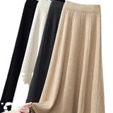 Zingj Autumn / Winter High Waist A Word Hip Blocking Skirt Shows Thin Skirt Pleated Umbrella Skirt Long Knit Skirt Woman-Outfit