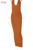 Ribbed Knitted V Neck Black Long Dress Women Sleeveless Slim Party Club Elegant Female Bodycon Midi Dress Streetwear