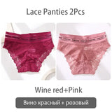 2PCS/Set Lace Women's Panties Sexy Transparent Middle Waist Panties For Women Hollow Out Lingerie Female Pantys