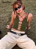 Green 2022 Y2k Hollow Out Crop Tops Women Sleeveless Fashion Streetwear Cami Sexy Summer Tank Top