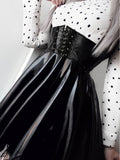 SUCHCUTE Women's Skirts Gothic Harajuku Bandage Faux Leather Korean Fashion Black Mini Pleated Skirts 2022 Summer Party Pu