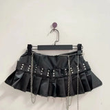Black Micro Pleated Cross Chain Skirt-Outfit