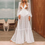 V-Neck Backless Hollow Out Dress 2022 Summer Women Long Lantern Sleeve Club Party Long Maxi Dresses Vestidos De Festa