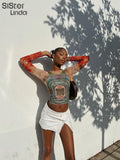Dollar Print Mesh T-Shirt Women Long Sleeve Aesthetic Y2K Tops Female Hipster Wild Slim Gorgeous Tees