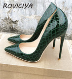 Green Women Shoes Patent Leather Shallow Pointed Toe Shoes Woman High Heel Fashion 12cm High Heel shoes QP012