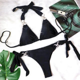 Woman 2022 Summer Stylish Diamond Crystal Lace-up Low Waist Beachwear Binkinis Set Sexy Separate Swimwear Bathing