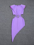 O Neck Tank Waist Hollow Out Bandage Dress Women Purple Sleeveless Asymmetric Bodycon Dressl Celebrity Party Club