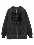 Oversized Skeleton Print Zipper Hoodie- Outfit