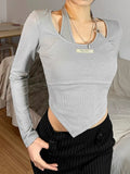 Vintage T Shirt Long Sleeve Skinny Fake Two Piece Tops Y2k Crop Tops Korean Clothes Streetwear Tee Shirt Femme