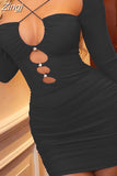 Quality Summer Bodycon Dress Women Party Dress 2023 New Arrivals Cut Out Long Sleeve Dress Evening Club Night