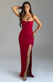 Mesh Floral Embroidered Strap Slit Midi Dress-Outfit