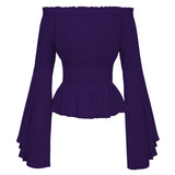 Gothic Renaissance Blouse Flare Sleeves Ruffles Off Shoulder Corset Tops Medieval Victorian Cosplay Costume Pirate