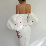 Women's Dress Sexy Strapless Lantern Sleeve Strawberry Pattern Print Off Shoulder Midi Formal Evening Party Dress