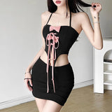 Zingj Summer New Women's Sexy Fashion Hanging Neck Strap Bow Crop Small Vest-Outfit