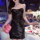 2022 Summer Women Satin Slip Dress Spaghetti Strap Sexy Diamond Red Black White Silk Short Backless Mini Party