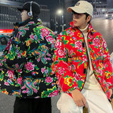 Northeast Big Flower Cotton-Padded Jacket Men And Women China-Fashion Chinese Wind Peony Flowers Add Thick Cotton Clothes Winter Warm Coat Oversize-Outfit