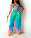 Pre-fall Women Colorblock Zipper Back Cami Top & Wide Legs Contrast Pipping Pants Set Summer Two Piece Suits
