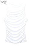 2023 Black Crop Top Women Ruched Tank Tops Y2k Streetwear White Sleeveless Top Female Fashion Summer Sexy Tops