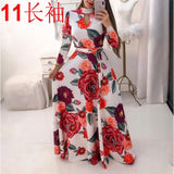 Spring Autumn Bohemia Flower Print Women's Dress Cuasla Hollow Out Long Sleeve Maxi Dresses Fashion Tunic Party Dress