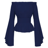Gothic Renaissance Blouse Flare Sleeves Ruffles Off Shoulder Corset Tops Medieval Victorian Cosplay Costume Pirate