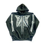 Gothic Diamonds Skeleton Jacket Coat Zip Up Hooded Autumn Black Brown Sweatshirt Women Vintage Harajuku Punk