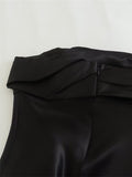 Black Crop Top Women Satin Corset Top Female Off Shoulder Sexy Tops For Women 2023 Pleated Sleeveless Backless Bustier