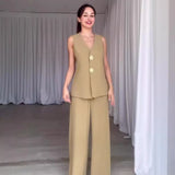 Zingj Summer New Solid Color Sleeveless Slim Vest Temperament Commuter Suit Pants Suit-Outfit