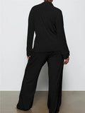 Long Sleeve Button Down Ribbed Knit Pajamas Set- Outfit