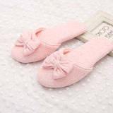 Lovely Bowtie Winter Women Home Slippers For Indoor Bedroom House Soft Bottom Cotton Warm Shoes Adult Guests