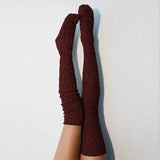 Zingj Style Autumn And Winter Fashion Twist Pure Color Stockings Knitting Over The Knee Pile Pile Socks For