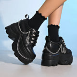Babes Rock Dark Punk Round Head Height Tie With Thick-Soled Pine Pastry Shoes Sub-Cultural Small Leather