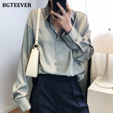 New Chic Women Satin Shirts Long Sleeve Solid Turn Down Collar Elegant Office Ladies Workwear Blouses