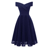 Purple Slash Neck Tunic Midi Dress Lace Off Shoulder Women Party Elegant Floral Ladies Short Formal Casual