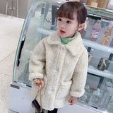 New Children Lambswool Coat Baby Turndown Collar Thicken Warm Jacket Girls Long Overcoat Winter Kids girls Casual