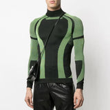 Men Tight Tee Streetwear New Arrival Long Sleeve Basic Tops Clothes Fashion Stand Collar Slim Patchwork Pullover