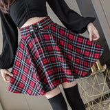 Punk Harajuku Women Skirt Plaid Print Lace Up Hip Hop Winter Casual Green Grey Red Goth Pleated Woolen Skater