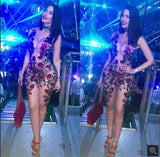 See through Mesh Red Sequin Mini Summer Dress Women Night club outfits cocktail Dresses Party wrap bodycon Dress