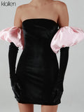 Autumn Fashion Elegant Strapless Mini Dresses With Gloves For Women Senior Party Vacation French Romantics Bodycon