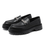 Zingj New Spring Chain Loafers Man's Foot Pedal Thick Platform Thick Heel British Style Small Leather Shoes