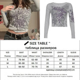 SUCHCUTE Sexy V Neck Goth Tops Dark Academia Long Sleeve Slim T-Shirts Harajuku Aesthetic Floral Printed Ladies Gothic