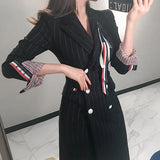Wind Temperament Long Striped Double Buckle Waist Coat 2025 New Korean Version Of The Suit Wind