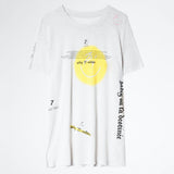 Symbols Print T-shirts Women Summer Linen Fashion Short Sleeves Tees Tops Streetwear Fashion O-neck Casual T-shirts