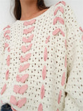 Women Long Sleeve Cardigans Contrast Color O-neck Tie-up Knitted Sweaters Winter Autumn Warm Jumpers 2024