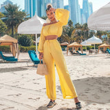 Bikini Beach Cover Up Two Piece Sets Women Swimwear Summer Crop Tops and Wide Leg Pants Suit Sexy Beach wear