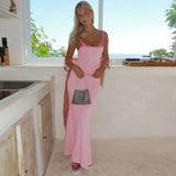 Contrast Spaghetti Strap Bodycon Maxi Dress- Outfit