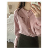 Zingj Early Autumn New Love Button Pink Sweater Female Outside Loose Lazy Wind Knit Small Cardigan Jacket