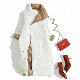 Women Double Sided Down Long Jacket Winter Turtleneck White Duck Down Coat Double Breasted Parkas Warm Snow