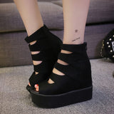 Women 2023 Summer New European Station Heightened Thick-Soled Muffin Slope Heel Fish Mouth Heel Women's