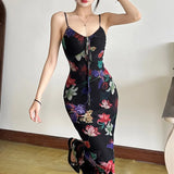 2025 New Women's Dress French Sexy Holiday Style Print Slings With Back To The Waist